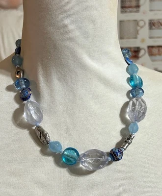 Collar Cloisonné CHICO'S Tono Plata Cristal Azul Cuentas Foto 1 de 4