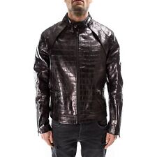CROCODILE BLACK DISTRESSED Italian handmade men leather slim fit jacket XS / 2XL