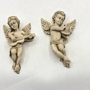 Pair of Wall Cherubs Angels MCM Ceramic Hanging Decor Vintage 6" Cherub - Picture 1 of 7