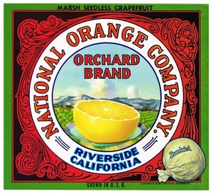 ORIGINAL ETIQUETA DE CAJA C1930 DE COLECCIÓN RIVERSIDE NACIONAL POMELO NARANJA SUNKIST - Imagen 1 de 1