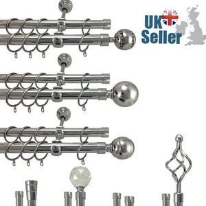 Metall Doppel Gardinenstangenstange Set Durchmesser 19 mm Chrom mit Ringen - Bild 1 von 6