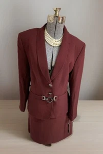 NEW Tahari ASL Skirt Suit Size 16 Two Piece Set Belt Wine Cranberry NEW $280 - Picture 1 of 19