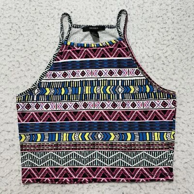 Top corto Forever 21 para mujer pequeño cuello halter colorido estampado azteca elástico Foto 1 de 4