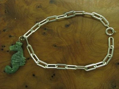 830 Bracciale IN Argento & Giada Rimorchio/Seepferdchenform / Vero / 19,1cm - Immagine 1 di 3
