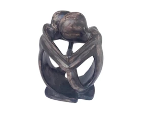 Lovers Sculpture Figurine Vintage Marble Handmade Carved Brown Anniversary Gift - Picture 1 of 6