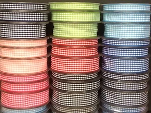 New Gingham Ribbon 10mm, 15mm, 25mm -Assorted colours - 1m-2m-4m lengths - Picture 1 of 1