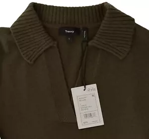 THEORY $375 Women's Olive Slouchy Polo Collar 100% Soft Cashmere Sweater L NWT - Picture 1 of 7