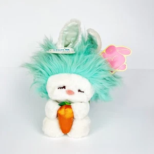 Vintage 80s Dakin Aqua Blue Green Frou Frou Plush Bunny Rabbit Carrot Tag Easter - Picture 1 of 11