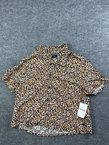 Hurley Button Up Blouse Top Women's Large Leopard Print Short Sleeve Rayon NWT - Picture 1 of 6