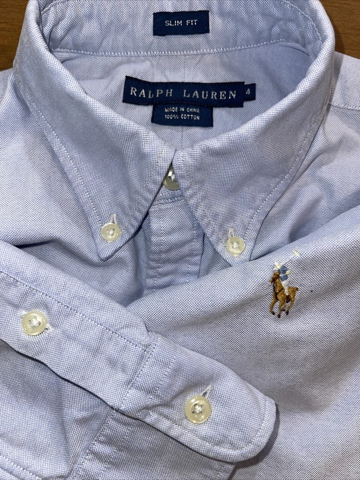 Ralph Lauren Shirt Girls 4 Light Blue Slim Fit Button Down Preppy Flesh Pony - Image 1 of 4