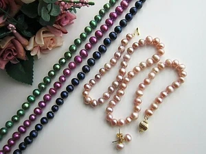 Akoya Cultured Pearl Necklace. Blue, Green, Pink or Purple \Lavender. - Picture 1 of 31