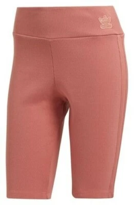Adidas Bike Shorts Womens XS High Waisted Ribbed Ash Pink Dusty Rose Bike - Image 1 of 4