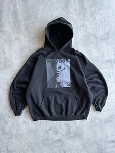 Vintage Playboy Graphic Logo Sexy Girl Hoodie Sweatshirt Black Size XL Pullover - Picture 1 of 5