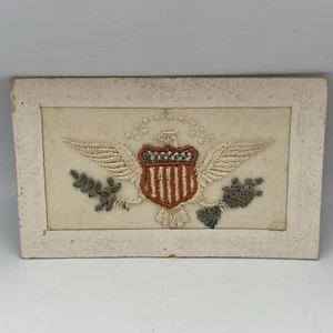 Silk Embroidered American Eagle Grear Seal Olive Branch Arrows Postcard Framed - Picture 1 of 13