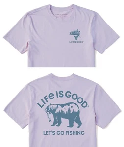 LIFE IS GOOD SS Shirt Crusher Tee LETS GO FISHING Bear Forest Chest53in Mens XL - Picture 1 of 9