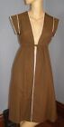 Vintage 70's brown DUSTER dress jacket white piping S M retro cap sleeves