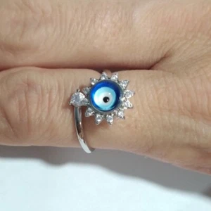 Evil Eye Ring verstellbar silberfarben Zirkonia CZ Schutz Damen 6,25 - Bild 1 von 4