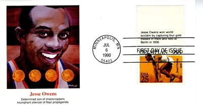 US FDC 1990 #2496 with Tab , Sprinter, Long Jumper 1936 Olympian Jesse Owens 25¢ - Image 1 of 2