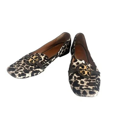 Tory Burch Zapatos Mujer 9M Metal Miller Marrón Leopardo Pelo de becerro Mocasín Plano Foto 1 de 4