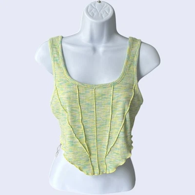 Derek Heart space-dye ribbed crop tank lettuce edge scallop hem green M - Image 1 of 4