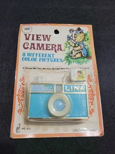 Vintage 1970s LINA View Camera 8 Pictures Blue Gold Toy Hong Kong O - Picture 1 of 7