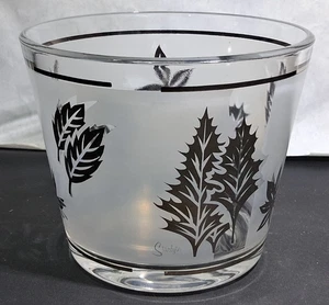 Vintage MCM Libbey Starlyte Pattern Frosted Glass Silver Leaf Ice Bucket - Picture 1 of 8