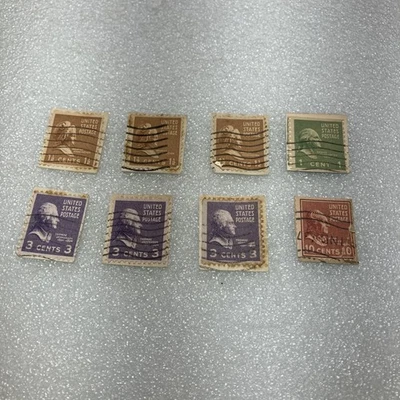 8 USED Vtg 1938-39 On Paper Prexie Stamps, 1/2c- 10c, Mixed Condition; $1 Ships. - Image 1 of 4