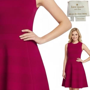 Neu Kate Spade Gr. L Strickkleid Magenta Beere Fit & Flare Ärmellos Rundhals - Bild 1 von 10