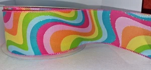 Gorgeous 63MM Luxury Wired Edged Rainbow Satin Ribbon Gift Wrapping, Decor.. - Picture 1 of 5
