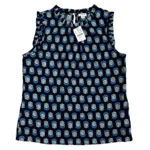 Camicetta casual J.Crew XS senza maniche collo arricciato stampa floreale blu navy - Foto 1 di 5