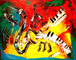 M. KAZAV - JAZZ MUSIK Ölgemälde Abstrakt SIGNIERT Original auf Leinwand - Bild 1 von 4