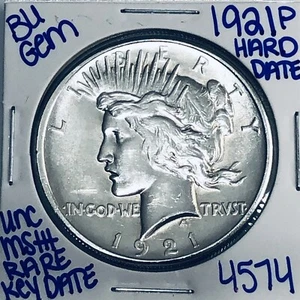 1921 P BU UNCIRCULATED SILVER PEACE DOLLAR AUTHENTIC U.S.MINT RARE KEY DATE 4574 - Picture 1 of 3