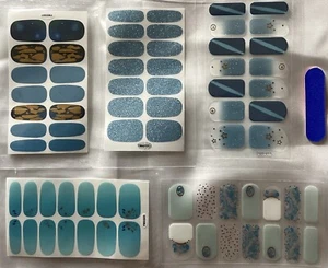 Stick On Nails Polish Strips Pack Of 5 Blue Theme Colour 05 Nail Wraps Stickers - Picture 1 of 7