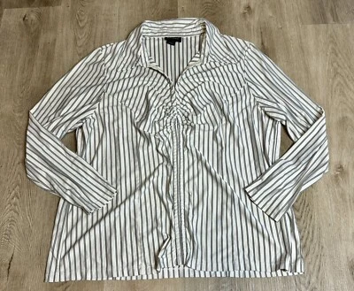 Blusa Lane Bryant Para Mujer 18/20 Blanca Rayas Gancho/Ojo Vestido Camisa Top Foto 1 de 4