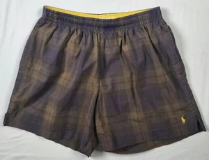Polo Sport Ralph Lauren Swim Trunks Mens M Lined Drawstring Pockets Brown Plaid - Picture 1 of 12