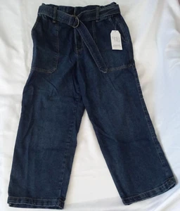 Time and Tru Paperbag Jeans Womens Size 12 Wide Leg Belted Metal Loop Dark Wash - Picture 1 of 11