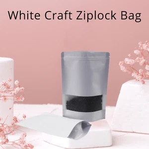 White Kraft Paper Bags Stand Up Pouches Ziplock with Clear Window - Picture 1 of 13