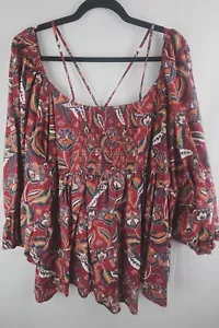 Cato Boho Floral Peasant Top Size XL Multi Long Sleeve Smocked Festival Blouse - Picture 1 of 8