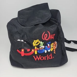 Vintage Disney World Backpack Black Embroidered "Disney" Character Letters - Picture 1 of 15