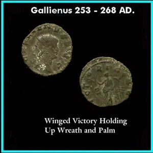 268 n. Chr. GALLIENUS. Geflügelter Sieg m. Kranz + Palme. ROM Neuwertig. Römische Münze  - Bild 1 von 1