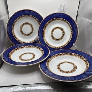Noble Excellence Venetian Scroll Ceramic Soup Bowls Made In Italy Navy,gold, 4 - Picture 1 of 13