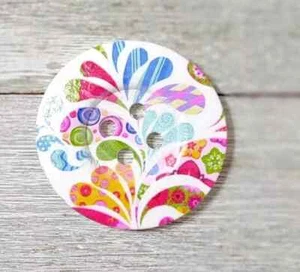 large heart wood sewing button crafts 4 holes 2 inch pink white swirls new - Picture 1 of 2