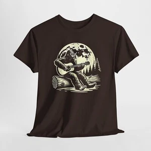 Retro Sasquatch Tee, Bigfoot Guitar Tee, Unisex Gildan Shirt, Musician Gift, - Picture 1 of 9