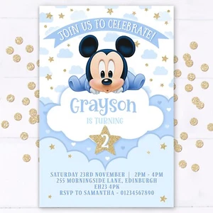 Personalised Baby Mickey Mouse Invitations, Birthday Invites, 10 with envelopes - Picture 1 of 1