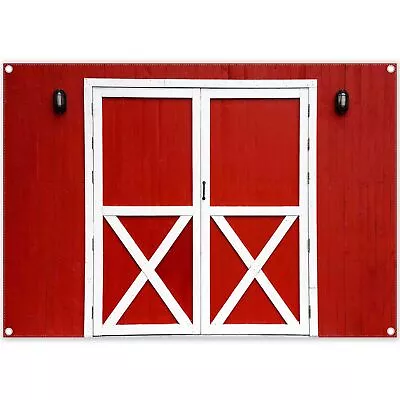 Telón de fondo rojo para puerta de granero 84x60" vaquero occidental acción de gracias barbacoa fiesta utilería Foto 1 de 4