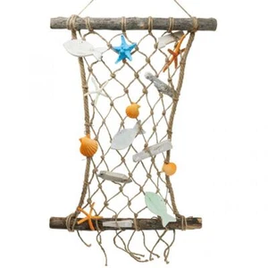 Fischernetz mit Holz und Muscheln für maritime Wanddekoration - Bild 1 von 3