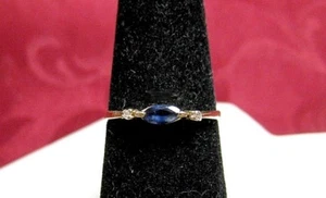 14K YELLOW GOLD MARQUISE CUT TOPAZ & DIAMONDS THIN RING SIZE 6 - Picture 1 of 10