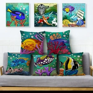 Underwater World Tropical Fish Colorful Pillow Cushion Cover Pillows Cases Home - Picture 1 of 37