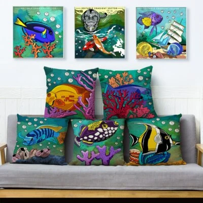 Underwater World Tropical Fish Colorful Pillow Cushion Cover Pillows Cases Home - Image 1 of 4