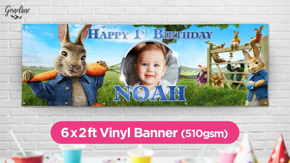 PETER RABBIT Birthday Banner - Personalised - High Quality Vinyl PVC 6x2ft — 第 1/1 张图片